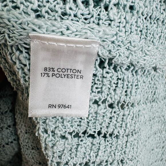 J. Jill Crochet Tunic Long Sleeve V-Neck Cotton Blend Seafoam Blue Size Medium - Picture 5 of 9
